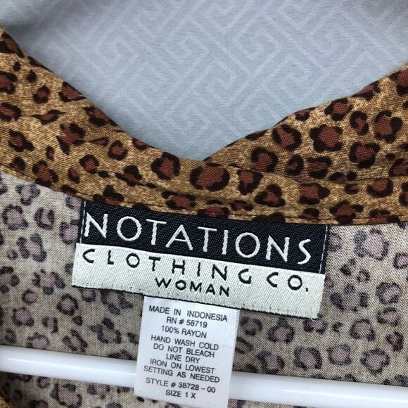 Vintage Notations Short Sleeve Brown Button Up Blouse Plus Size 1X Women - Picture 4 of 12